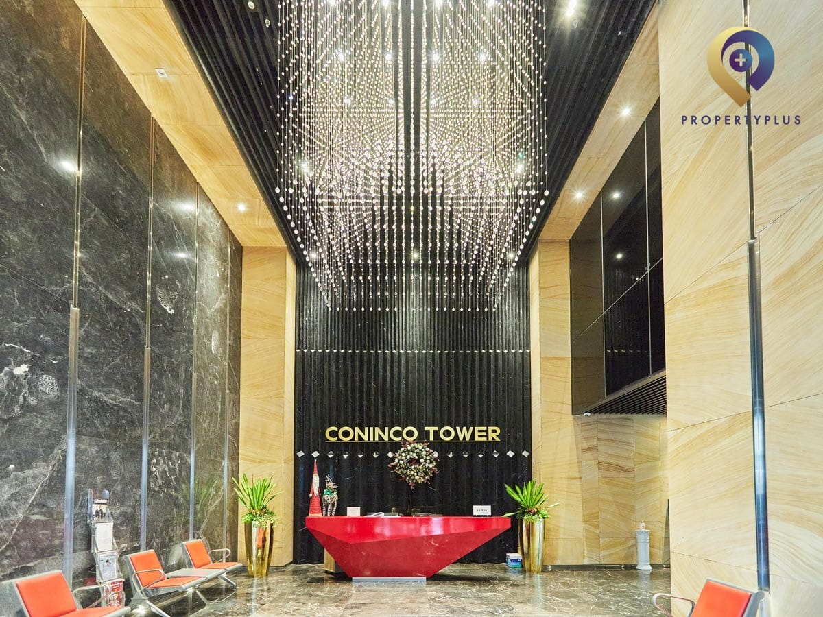Reception area at the first floor of Coninco Tower with elegant lighting - hình ảnh từ Property Plus